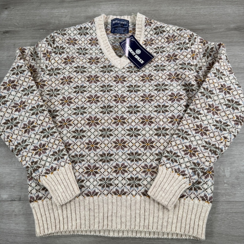 Vintage Robert Bruce Sweater Shetland Wool V neck Pullover USA NOS
